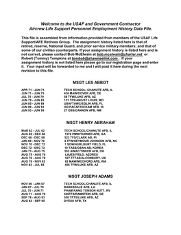 The USAF and Government Contractor Aircrew Life Support Personnel Employment History Data File