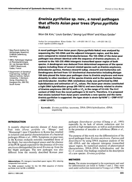 Erwinia Pyrifoliae Sp. Nov., a Novel Pathogen That Affects Asian Pear Trees (Pyrus Pyrifolia Nakai)