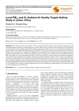 Local PM2.5 and O3 Ambient Air Quality Targets Setting Study in Lishui, China