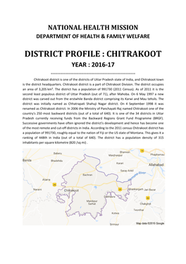 CHITRAKOOT YEAR : 2016-17 ------Chitrakoot District Is One of the Districts of Uttar Pradesh State of India, and Chitrakoot Town Is the District Headquarters
