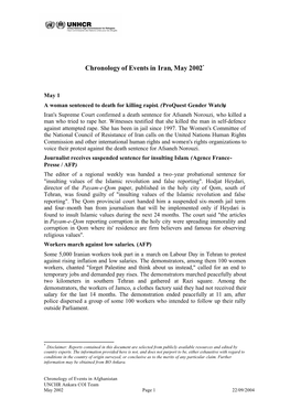 Chronology of Events in Iran, May 2002*