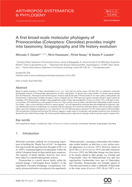 A First Broad-Scale Molecular Phylogeny of Prionoceridae (Coleoptera: Cleroidea) Provides Insight Into Taxonomy, Biogeography and Life History Evolution