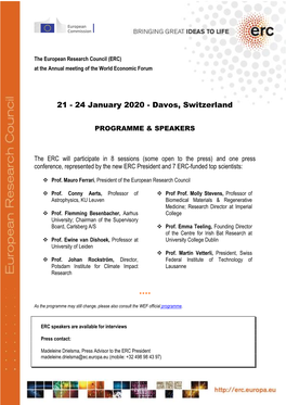 ERC Programme and Speakers at Davos 2020