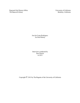 Regional Oral History Office University of California the Bancroft Library Berkeley, California