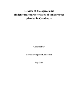 Review of Biological and Silviculturalcharacteristics of Timber Trees Planted in Cambodia