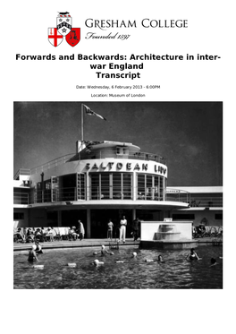 Architecture in Inter- War England Transcript