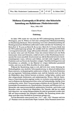 Gastropoda Et Bi Val Via): Eine Historische Sammlung Aus Hollabrunn (Niederösterreich) Wien, 1996-1998
