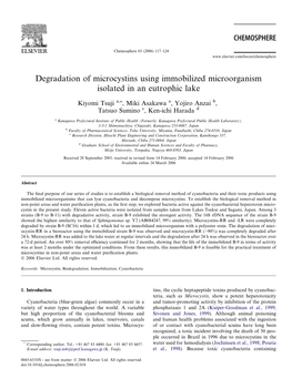 Degradation of Microcystins Using Immobilized Microorganism Isolated in an Eutrophic Lake