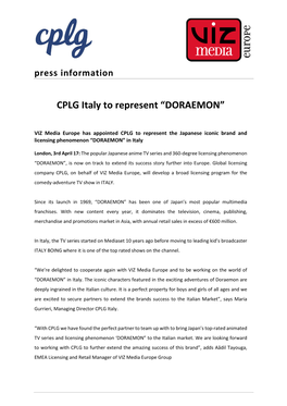 CPLG Italy to Represent “DORAEMON”