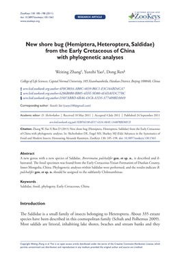 New Shore Bug (Hemiptera, Heteroptera, Saldidae) from the Early Cretaceous of China with Phylogenetic Analyses