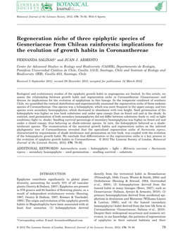 Regeneration Niche of Three Epiphytic Species of Gesneriaceae from Chilean Rainforests: Implications for the Evolution of Growth Habits in Coronanthereae