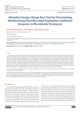 Adenylate Energy Charge-New Tool for Determining Metalworking Fluid Microbial Population’S Sublethal Response to Microbicide Treatment