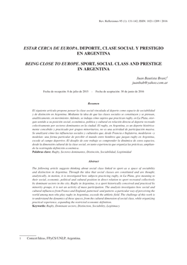 Estar Cerca De Europa. Deporte, Clase Social Y Prestigio En Argentina