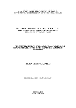 Trabajo De Titulación Previa a La Obtencion Del Titulo De Licenciada Multilingüe En Negocios Y Relaciones Internacionales