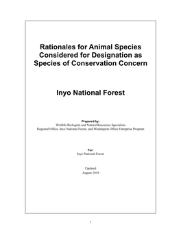 Animal Species Considered for Designation As Species of Conservation Concern