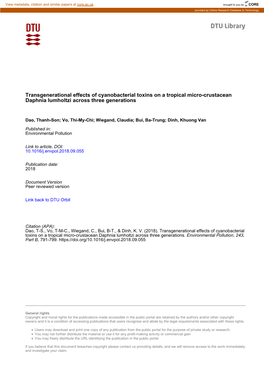 Transgenerational Effects of Cyanobacterial Toxins on a Tropical Micro-Crustacean Daphnia Lumholtzi Across Three Generations