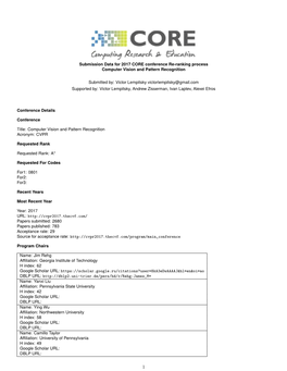 Submission Data for 2017 CORE Conference Re-Ranking Process Computer Vision and Pattern Recognition