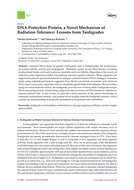 DNA Protection Protein, a Novel Mechanism of Radiation Tolerance: Lessons from Tardigrades