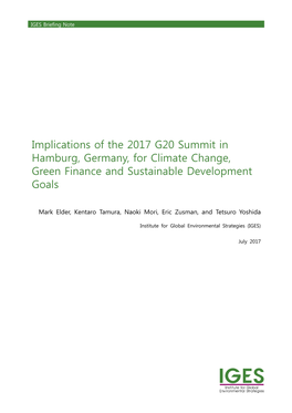 Implications of the 2017 G20 Summit in Hamburg, Germany, for Climate Change, Green Finance and Sustainable Development Goals