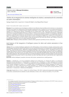 Análisis De La Integración De Sistemas Inteligentes De Alertas Y Automatización De Contenidos En Cuatro Cibermedios1