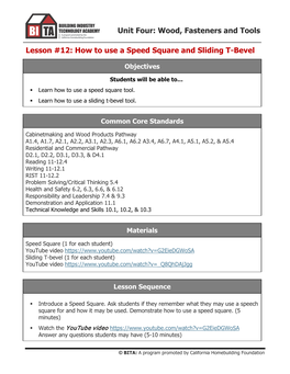 Wood, Fasteners and Tools Lesson #12: How to Use a Speed