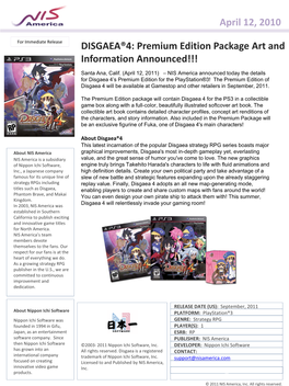 DISGAEA®4: Premium Edition Package Art and Information Announced!!!