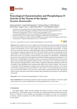 Toxicological Characterization and Phospholipase D Activity of the Venom of the Spider Sicarius Thomisoides