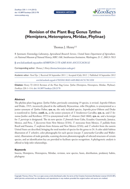 Revision of the Plant Bug Genus Tytthus (Hemiptera, Heteroptera, Miridae, Phylinae)