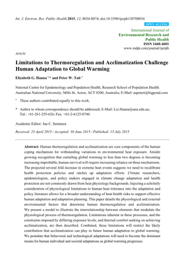 Limitations to Thermoregulation and Acclimatization Challenge Human Adaptation to Global Warming