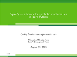 Sympy — a Library for Symbolic Mathematics in Pure Python