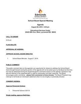 School Board Special Meeting Agenda