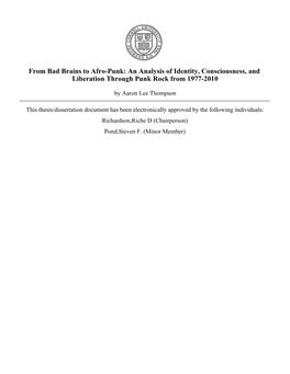 From Bad Brains to Afro-Punk: an Analysis of Identity, Consciousness, and Liberation Through Punk Rock from 1977-2010