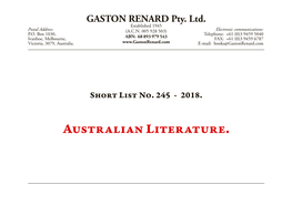 Australian Literature. Gaston Renard Fine and Rare Books Short List Number 245 2018