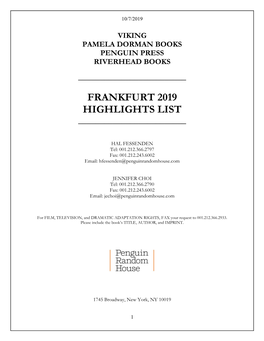 Frankfurt 2019 Highlights List ______