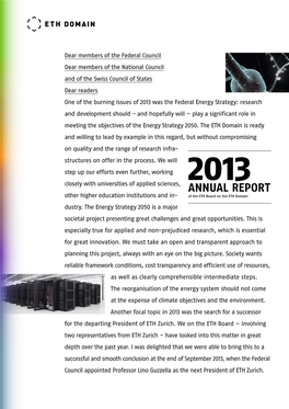ANNUAL REPORT Other Higher Education Institutions and In­ of the ETH Board on the ETH Domain Dustry