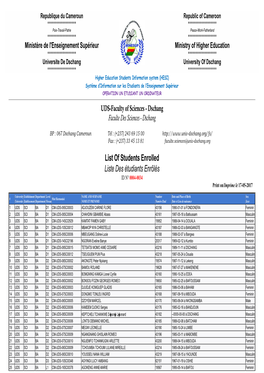 List of Students Enrolled Liste Des Étudiants Enrôlés ID N° 0004-0034 Print On/ Imprime Le 17-05-2017