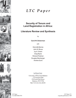 Security of Tenure and Land Registration in Africa: Review and Synthesis