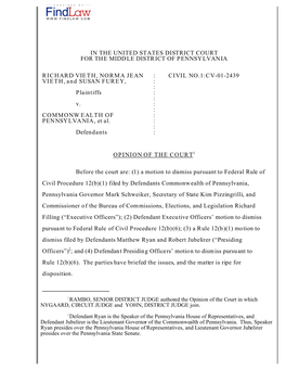 In the United States District Court for the Middle District of Pennsylvania Richard Vieth, Norma Jean : Civil No.1:Cv-01-2439 Vi