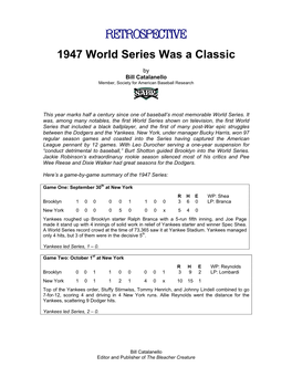 1947 World Series Was a Classic