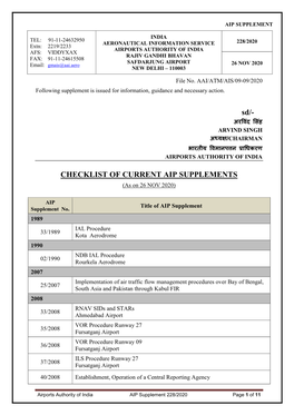 Sd/- CHECKLIST of CURRENT AIP SUPPLEMENTS