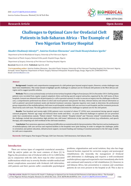 Challenges to Optimal Care for Orofacial Cleft Patients in Sub-Saharan Africa - the Example of Two Nigerian Tertiary Hospital