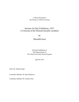 German Art Day Exhibitions, 1937: a Criticism of the National Socialist Aesthetic