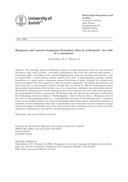 Bergmann and Converse Bergmann Latitudinal Clines in Arthropods: Two Ends of a Continuum?