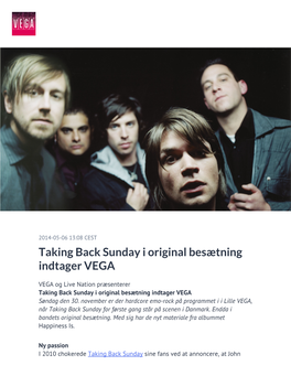 Taking Back Sunday I Original Besætning Indtager VEGA