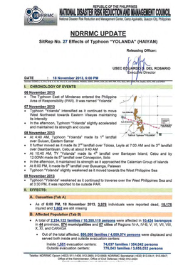 YOLANDA” and Assessment of Needs of the Affected Population