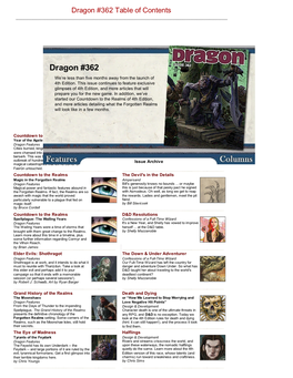 Dragon #362 Table of Contents