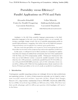 Portability Versus E Ciency? Parallel Applications on PVM and Parix