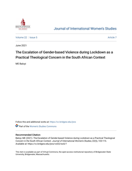 The Escalation of Gender-Based Violence During Lockdown As a Practical Theological Concern in the South African Context