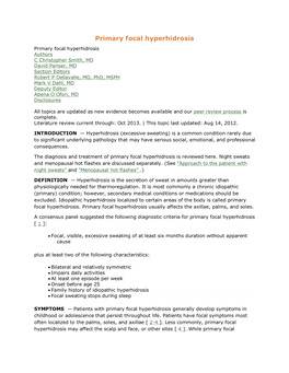 Primary Focal Hyperhidrosis