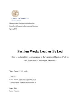 Fashion Week: Lead Or Be Led